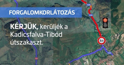 Hétfőtől lezárják a tibódi útszakaszt